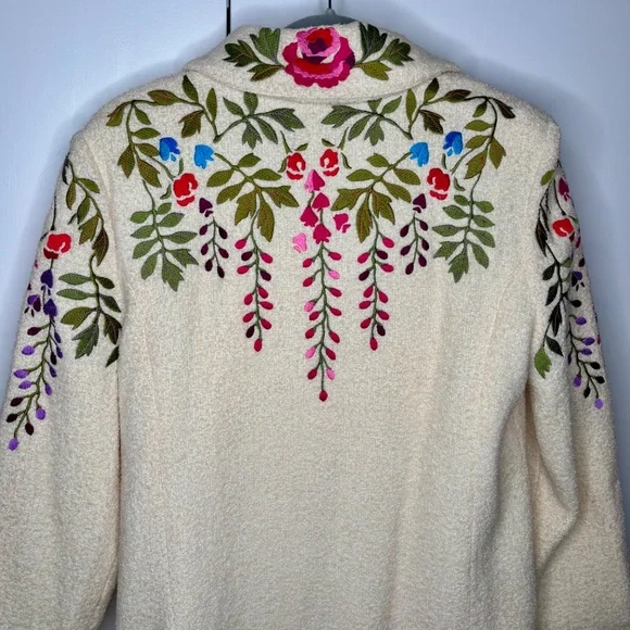 Vintage Linea by Louis Dell'Olio Ivory Coat Floral Embroidery Lined - Size M - Picture 4 of 5
